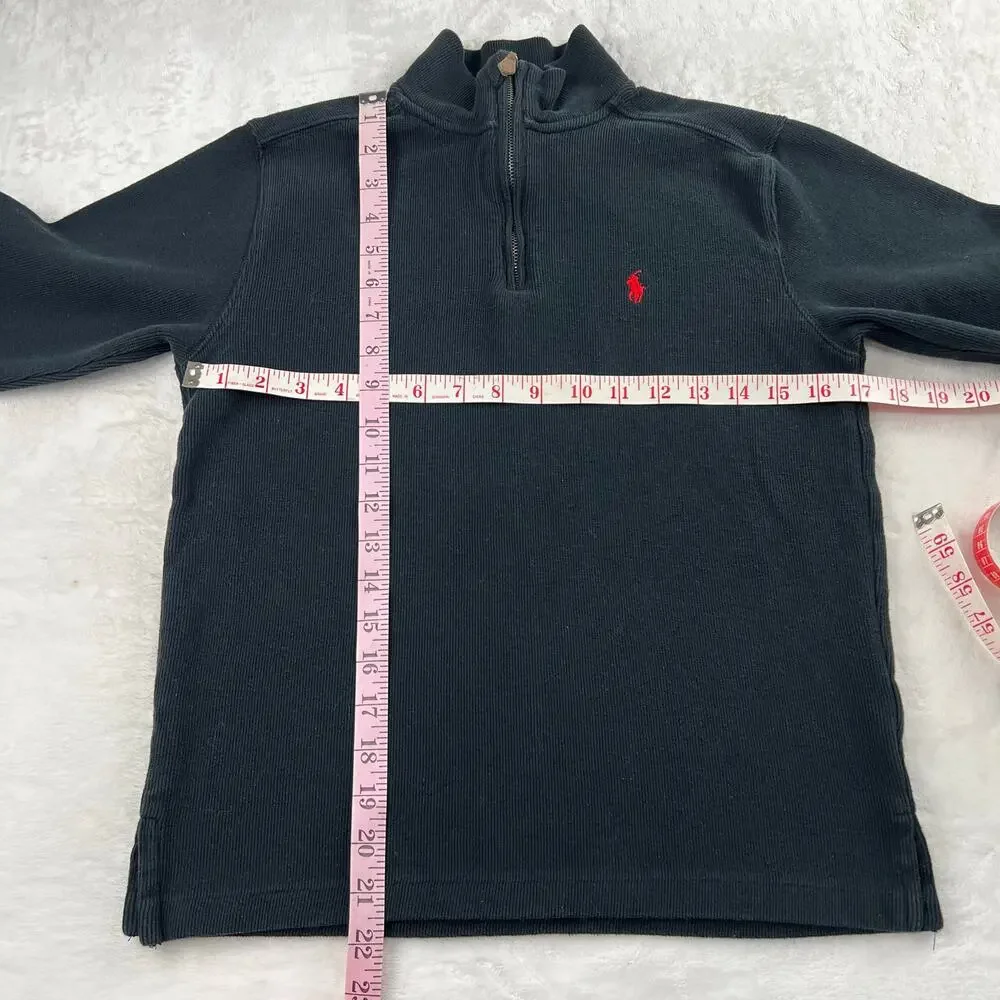 Polo Ralph Lauren 1/4 Zip Boys size Medium Black ribbed Pullover Shirt